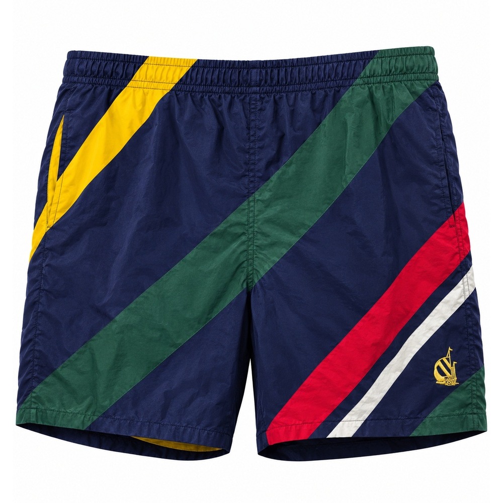 Vintage 90s Nautica Swim Trunks Men's Large Colorblock Striped Board Shorts Navy